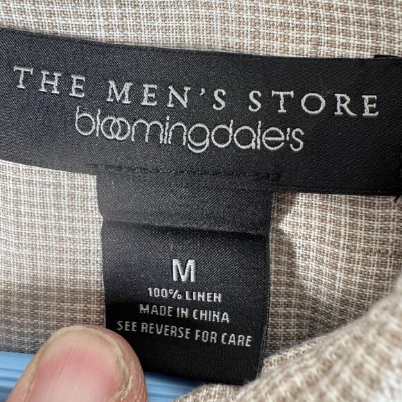 Vtg Y2K Mens Store Bloomingdales Shirt M Tan Linen Timeless Coastal Quiet Luxury - Picture 5 of 9